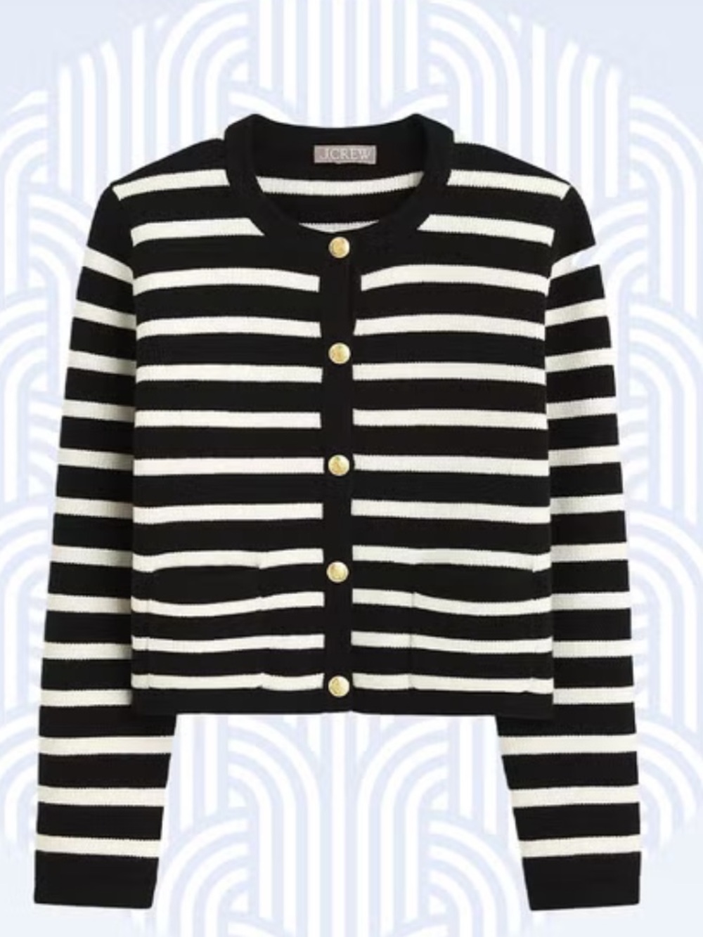 J. Crew Emilie lady Sweater Jacket, Black/ Ivory Stripes, size M